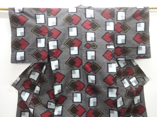  アンティーク　木綿本場久留米絣　幾何学模様単衣着物